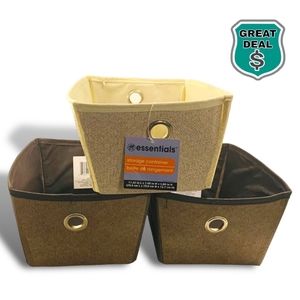 Essentials Fabric Storage Container Lot of 3 - Brown & Cream. NEW!